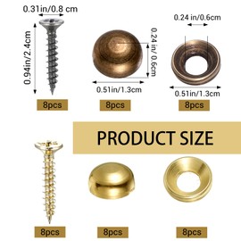 16pcs Brass Wood Screw with Cap, Pure Brass Decorative Screws with Caps, Upholstery Screws, Decorative Screw for Wood, Mirror Fixing Upholstery Cover Thumb Tacks Self-Tapping for Wall Hangings