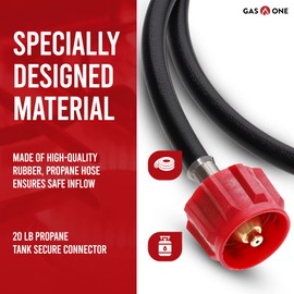 Gas One Propane Refill Adapter and 4ft Propane Hose Adapter 1lb to 20lb - Propane Cylinder with Type 1 - Fits All 1 LB Throwaway Disposable Cylinder