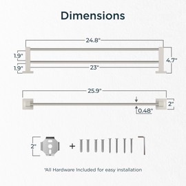 FORIOUS 24 Inch Double Towel Bar, Double Towel Racks for Bathroom Brushed Nickel, Heavy Duty SUS304 Stainless Steel Dual Towel Rail Wall Mount, Brushed Nickel