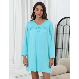 Chunoy Hospital Gowns for Women Long Sleeve Button Open Back Nursing Gowns Post Surgery Dress Nightgown Peacock Blue Medium