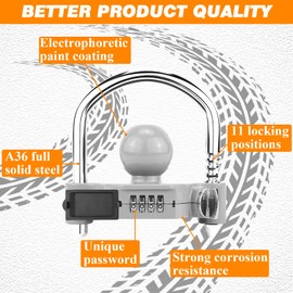 Funmit Trailer Lock Universal Hitch Lock with Combination Lock, fit 1-7/8", 2", 2-5/16" Coupler, Camper Accessories for Travel Trailers Boats Trucks Rvs Grey