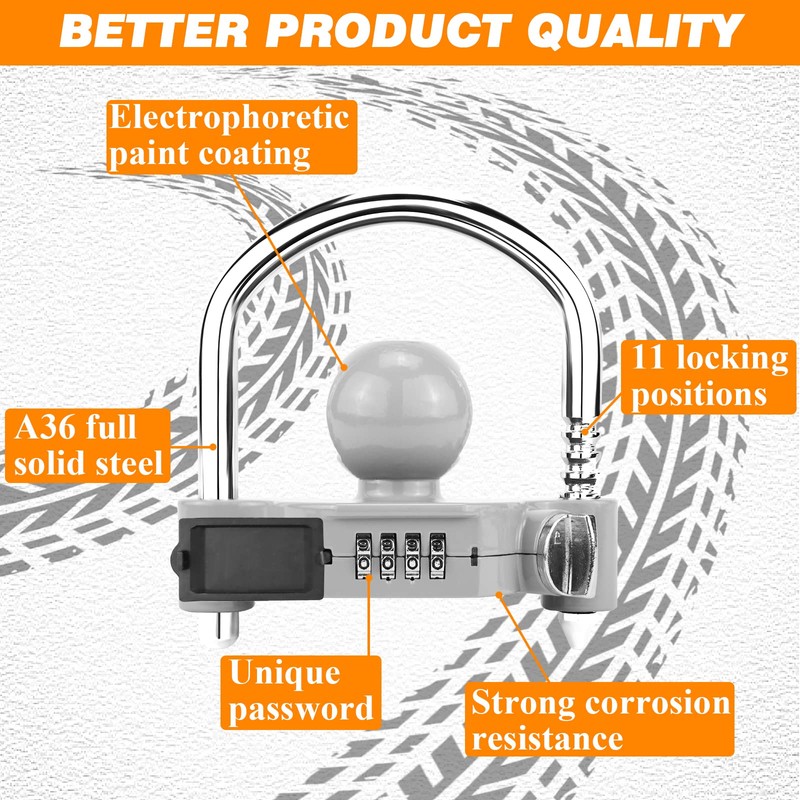 Funmit Trailer Lock Universal Hitch Lock with Combination Lock, fit