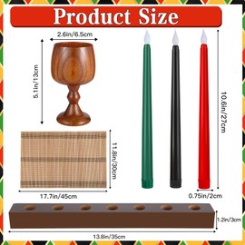 10 Pieces Kwanzaa Kinara Candles Set Flameless Battery Operated Kwanzaa LED Taper Candles with Candle Holder Wooden Wine Goblet Bamboo Table Mat for Kwanzaa Celebration Decoration