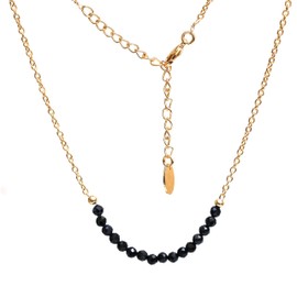Gempires Midnight Blue Sapphire Beaded Necklace, September Birthstone Jewelry, Gift for Her, 14k Gold Plated Chain (16 + 2 Inch Adjustable Length)