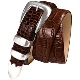 S5525 Italian Calfskin Genuine Leather Designer Dress Belt 1-1/8"(30mm) taper down to 1"(25mm) wide (Alligator Brown, 36)