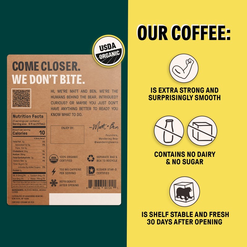 Wandering Bear Straight Black Organic Cold Brew Coffee On Tap,