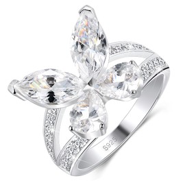 LEXLUNE Birthstone Butterfly Ring For Women, Sterling S925 Silver Ring, Engagement Rings Promise Rings For Her, April Birthstone Cubic Zirconia Ring Size 6