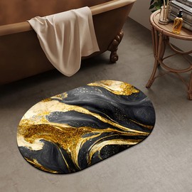 ZHUZHISHAN Black Grey Gold Marble Texture Super Absorbent Quick-Drying Bathroom Mat Rug, Rubber Non-Slip Bottoms, Easy to Clean,Ultra Thin Bathroom Rugs Fit Under Door and Bathtub(16×24Inch)