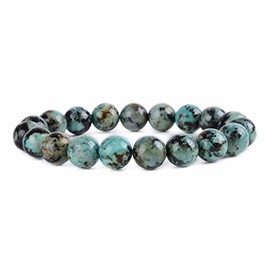 Justinstones Natural A Grade African Turquoise Gemstone 10mm Round Beads Stretch Bracelet 7" Unisex