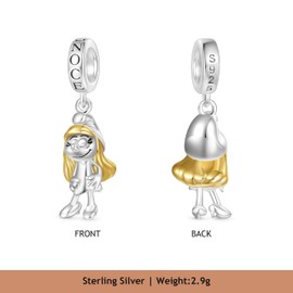 GNOCE Charm Pendant Smurf Pendant 925 Sterling Silver Beads Charms for Women and Girls Jewellery Gift for Film Fans, Silver, Cubic Zirconia
