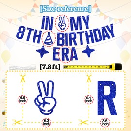 Banner In My 8th Birthday Era Banner, It's My Birthday Time/Hello 8, Feliz 8 cumpleaños, fiesta de baby shower, suministros de decoración para niño y niña, purpurina azul
