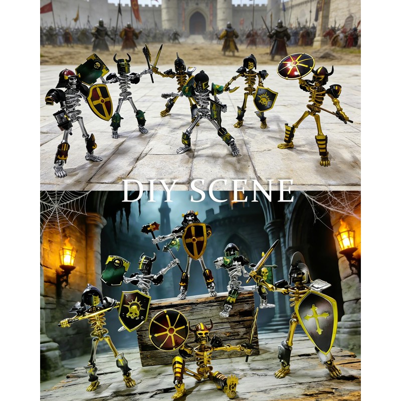 MIKILOWUHA T13 Skeleton Action Figures 6 Pack, Gold & Silver