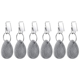 Tablecloth Weights Hangers, Tablecloth Pendant Stone Table Cover Weights with Metal Clips for Outdoor Party Picnic Table Decoration (Grey, 6pcs)