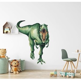 Watercolor T-Rex Dinosaur Wall Decal – Fabric Peel & Stick Tyrannosaurus Rex Jurassic Dino Kids Boys Room Nursery Decor – Removable & Repositionable (18 inch: 18" Tall x 13" Wide)