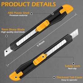 Lanties 300 Pcs Box Cutters Retractable Utility Knife Office Supplies 9mm Wide Blade Cutter Compact Razor Knife for Home Use(Black)