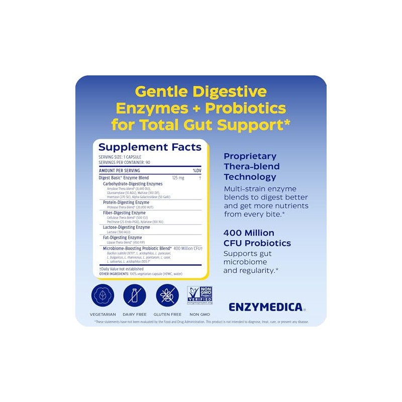 Enzymedica - Digest Basic + Probiotics, Essential Digestive Enzymes with