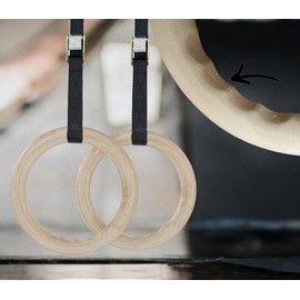 TechHark® Gymnastic ABS Rings with Heavy Duty Adjustable Strap Capacity with 14.5ft Adjustable Buckle Straps for Cross Fitness Functional Training for Home Gym Full Body Workout (Gym.Ring Off White)