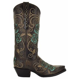 Soto Boots Turquoise Rose Country Cowgirl Boots M50032 (Brown,9.5)