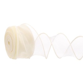 PATIKIL Wired Chiffon Ribbon 1-1/2 Inch x 10 Yard, Sheer Wired Organza Ribbon Fishtail Yarn Gift Ribbons for Crafts Gift Wrapping Floral Bouquet, Cream