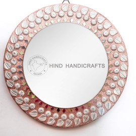 Hind Handicrafts Runder Wandspiegel aus Holz, 24,1 cm, klein, rund, rustikaler Akzentspiegel für Badezimmer, Eingang, Esszimmer und Wohnzimmer