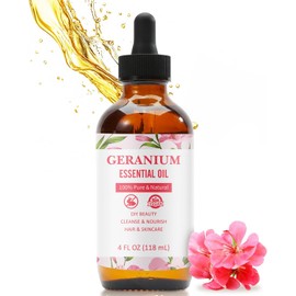Geranium Essential Oil for Skin Care, Pure and Natural Essential Oils for Diffusers Aromatherapy, Huile Essentielle Pour Diffuseur, Premium Grade for Skin, Hair, Nails and DIY with Glass Dropper-4Fl Oz