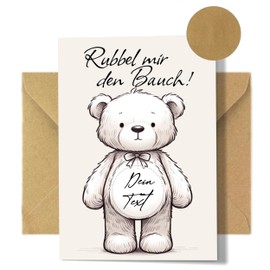 Scratch Card Bear to Write Yourself with Kraft Cardboard Envelope, Golden Scratch Sticker for Voucher, Surprise, Pregnancy, Personal Message