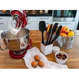 KITCHENLOVE Premium 600°F Heat Resistant 5 Piece Silicone Spatula Set for Baking, Cooking, Mixing - Non-Stick with High Grade S-Iron Steel Core - One Piece Seamless Design - BPA Free (Black)