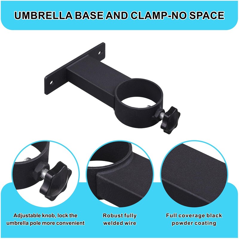 VANROUG Patio Umbrella Mounts, 3-Pack Black Steel Railing Mounts with