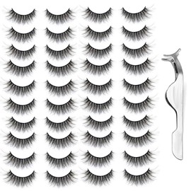 20 Pairs Handmade False Eyelashes Long Thick Lashes Makeup with False Lashes Tweezers Black