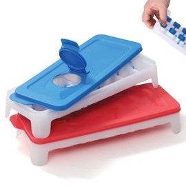 Silicone Ice Cube Trays for Freezer – Freeze Pop Holders Set of 2 – Easy Release Ice Cube Tray with Lid – Spill Proof Non-BPA Ice Cube Mold – No Odor, Dishwasher Safe and Durable