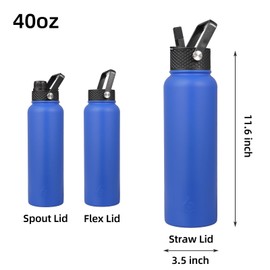 BJPKPK Insulated Water Bottles with Straw Lid, 40oz Stainless Steel Metal Water Bottle with 3 Lids, Reusable Thermo, Keep Cold Hot for Sports, Gym-Sapphire