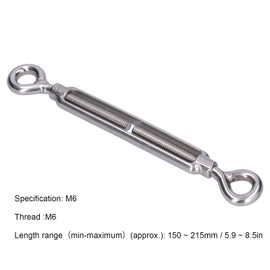Baxnore 5 PCS Turnbuckles Hook, 304 Stainless Steel Turnbuckle, Antirust Double Eye Turnbuckle, Shade Sail Hardware for Wire Rope Tension (M6)