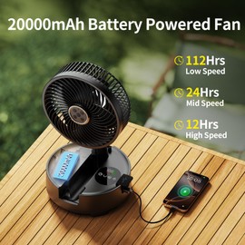 Socool 20000mAh Portable Fan Foldable Wireless Battery Rechargeable with 8-Speed & 112H, 90° Osciliating Floor Standing Fan Remote, Desk Fan with 8H Timer & LED Light for Home Kitchen Travel Camping