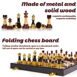 15" Acrylic Metal Chess Sets for Adults Kids with Zinc Alloy + Acrylic Chess Pieces & Portable Folding Wooden Chess Board Travel Decorative Chess Set Strategy Board Game Gift – Metal Elegant Chessmen