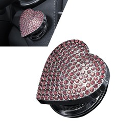 Zikefest Bling Push Start Button Cover, Rhinestone Heart-Shaped Car Engine Start Button Cover, Cute Push Sticker, Universal Interior Trim Accessories for Women Girls (Pink)