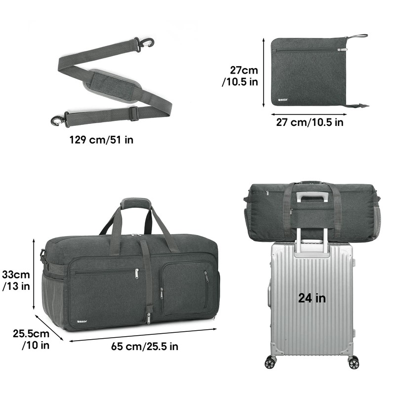 WANDF Travel Duffle Bag 65L Shoes Compartment Foldable Overnight Weekender
