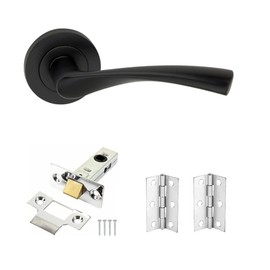 Matt Black Twist Lever on Rose Handle Set- Latch & Hinges Pack - Internal Door Handle - Infinity Decor®