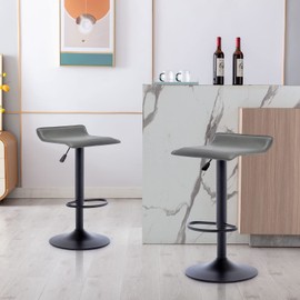 Vogue Furniture Direct Adjustable Bar Stools Set of 2, Modern Swivel PU Leather Airlift Barstools, Backless Kitchen Counter Height Bar Chair for Dining Room (Grey, Black Base)