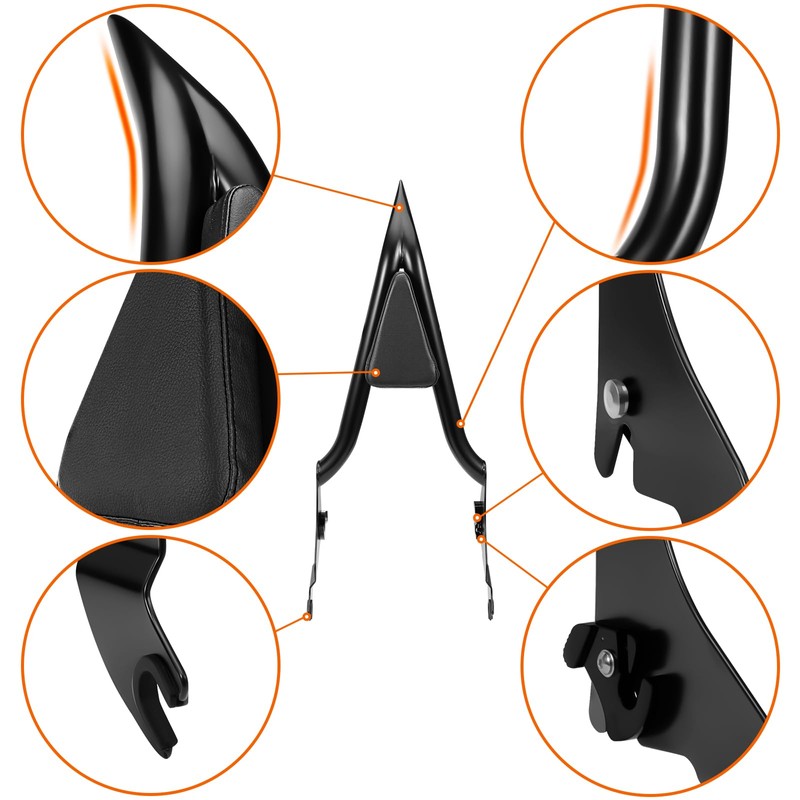 24" Motorcycle Sissy Bar for Harley, Integrated Passenger Backrest compatible