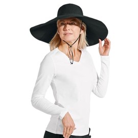 Coolibar UPF 50+ Women's Compact in A SNAP!? Shelby Shapeable Poolside Hat - Sun Protective (One Size- Black Convertible Roll w/Snap)
