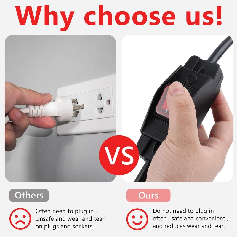 Newdeli 3FT Waterproof Extension Cord with On/Off Switch 3 Prong