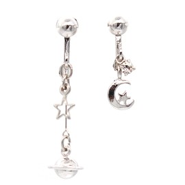Jewelry Shop M e2839 Screw-Type Earrings, Women's Accessories, Saturn, Star, Crescents, Fine Wire, Hypoallergenic