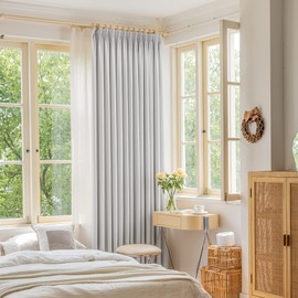 OYRING Extra Wide Pinch Pleat Curtain with Tieback for Patio Door, Room Darkening Thermal Insulated Pleated Drape for Bedroom, Living Room, Greyish White, 72 Inch Wide by 84 Inch Long, 1 Panel