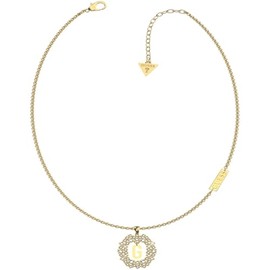 GUESS Initials My Name Letter A-V Necklace Gold Plated with White Cubic Zirconia Stones, Metal, No Gemstone