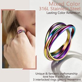 QKEPCY Anxiety Rings for Women Rotatable Fidget Ring Stainless Steel Anxiety Stress Reliever Spinner Ring Celtic Knot Infinity Stacking Ring Jewelry Gift for Women Girls Daughter (6, Multi-color)