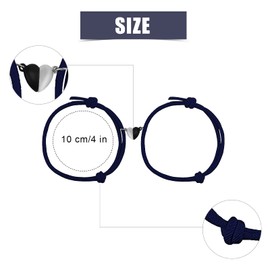 KINBOM 2pcs Magnetic Couple Bracelets, Love Heart Mutual Attraction Matching Bracelets for Couples Braided Relationship Rope Adjustable Bracelets for Girlfriend Boyfriend (Navy Blue)