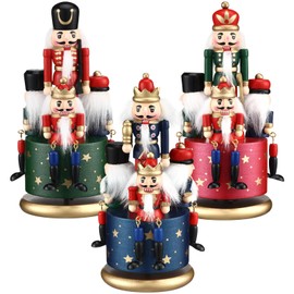 Libima 3 Pcs Nutcracker Soldier Music Box Wooden Clockwork Soldier Figures Wind up Musical Box with Round Base Nutcracker Christmas Decorations for Home Decor Festive Birthday Ornaments Red Green Blue