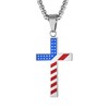 Raymard Mens American Flag Cross Stainless Steel Pendant Necklace, Religious