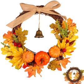 Kürbiskranz, Herbst Kranz, Herbstlaub Ahornkranz, Türkranz Dekoration, für Hochzeit Wohnzimmer Haustür Thanksgiving Dekoration Indoor, Deko Kranz Anhänger, Künstlich Ahornkranz, 30cm