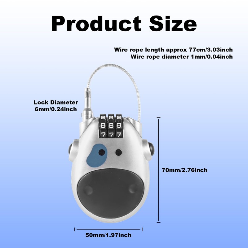 2Pcs Retractable Wire Combination Lock, 3 Digit Cod Anti-Theft Telescopic